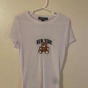 Harper White Short Sleeve Tee with Bear Graphic